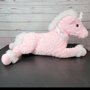 Dan Dee plush pink white silver 26" unicorn white silver horn mane tail floppy